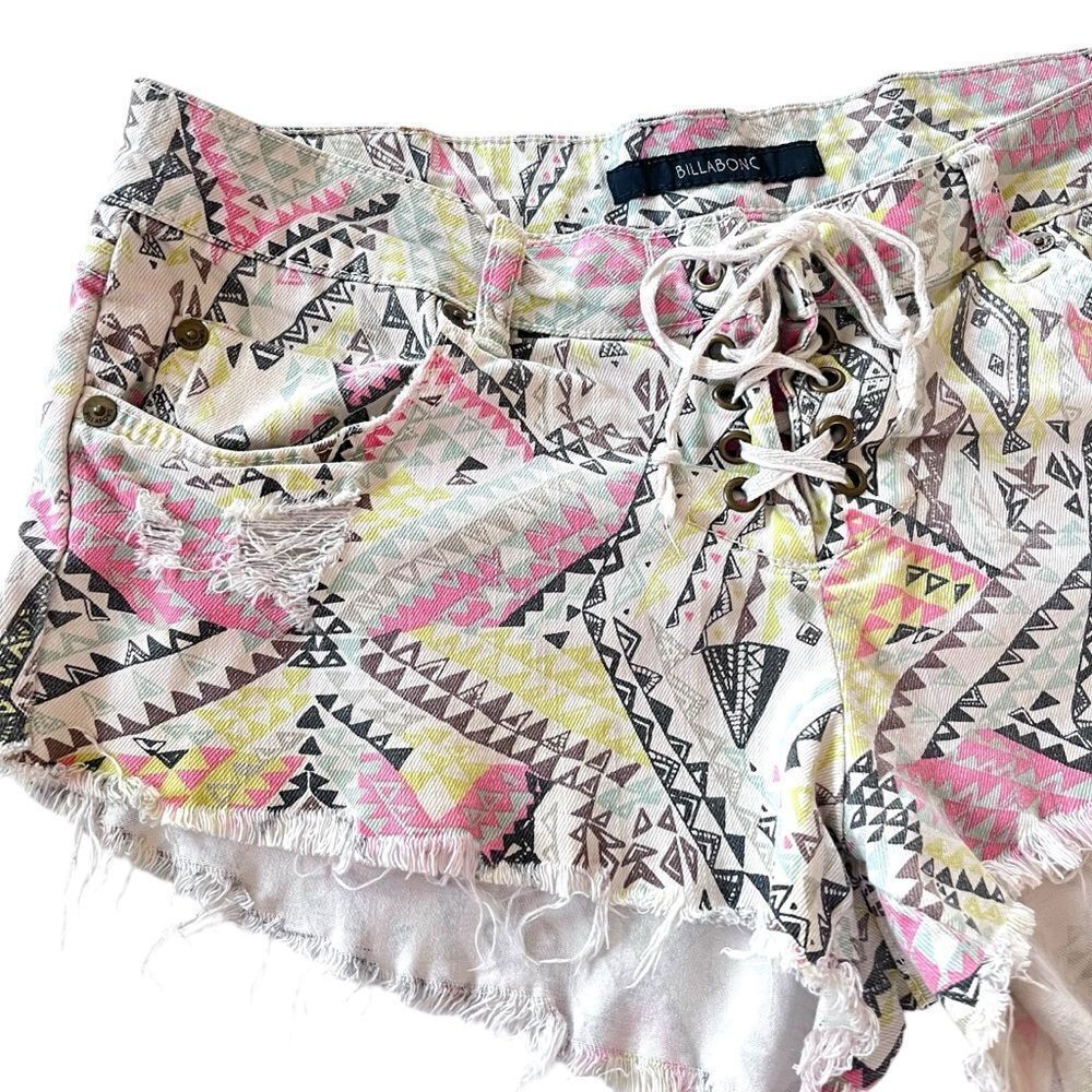 Billabong Y2K Tribal Low Rise Lace Up Denim Shorts - Picture 3 of 5